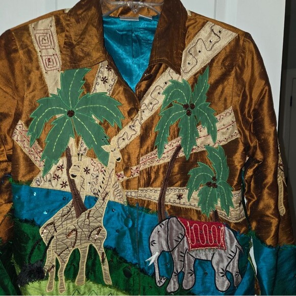 Bleu Bayou Silk Emboridered & Beaded Safari Themed Jacket - Picture 8 of 12